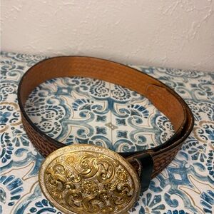 Vintage Western Style Crumrine Silver Plated Buckle and Leather Band